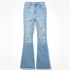 American Eagle Outfitters Curvy Super High Waisted Light Blue Flare Jeans